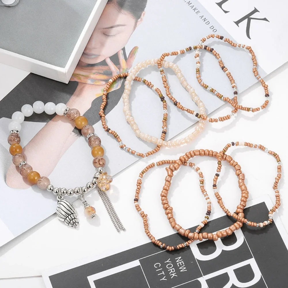 Boho Multilayer Natural Stone Crystal Set of 8 Bracelets - Picture 4 of 4